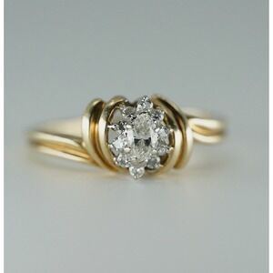 Vintage 14k Solid Yellow Gold Natural Marque Diamond Halo Ring‎ - Swirl Size 8